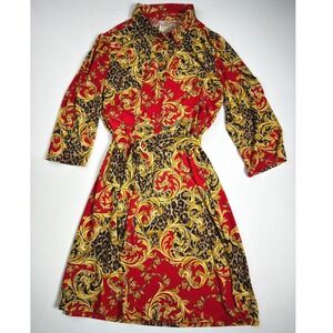 Vintage‎ Tacera Baroque Leopard Print Shirt Dress 3/4 Sleeve Belted 2X